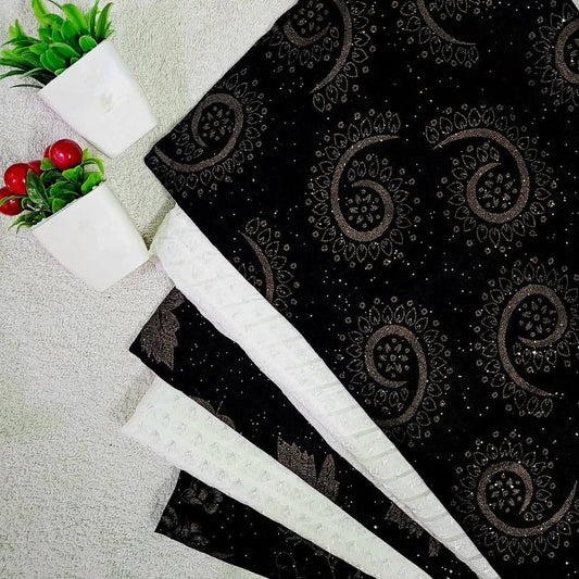 Malaysian Georgette Hijab Black with Gold Printed