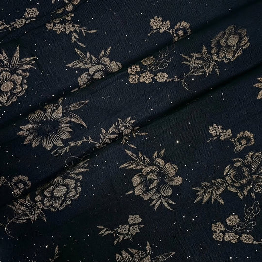 Malaysian Georgette Hijab Black with Gold Printed